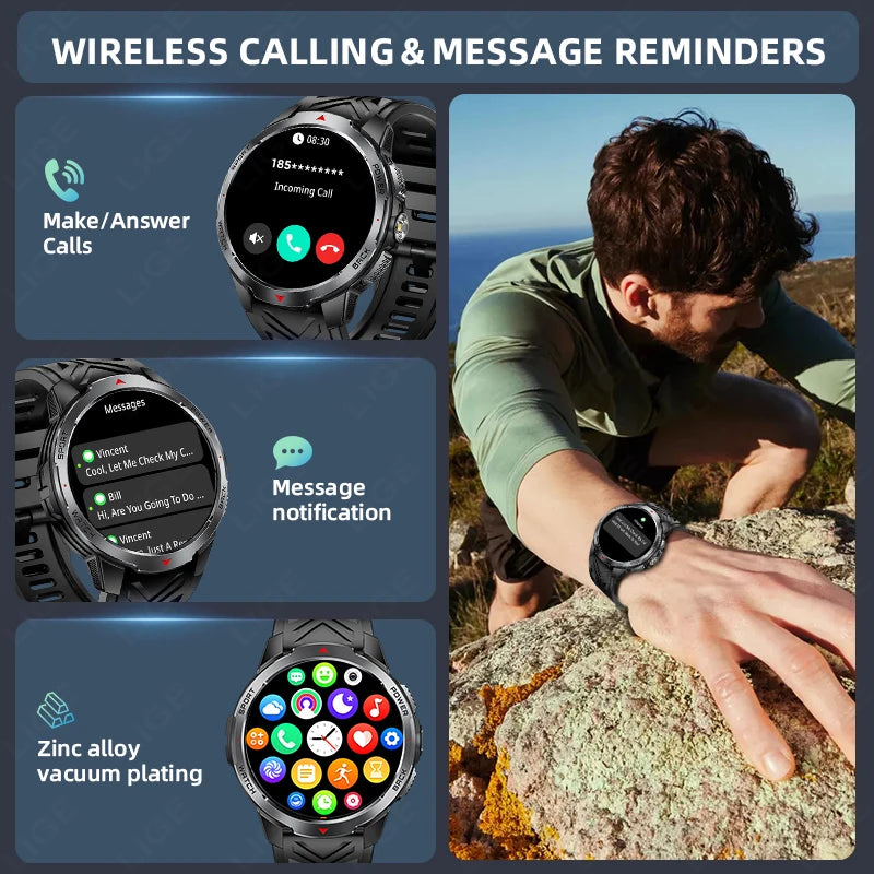 LIGE 1100mAh Large Battery Smart Watch 1.7" Full Screen Touch Bluetooth Smartwatch Men Sleep Heart Rate Monitor Compass Watches