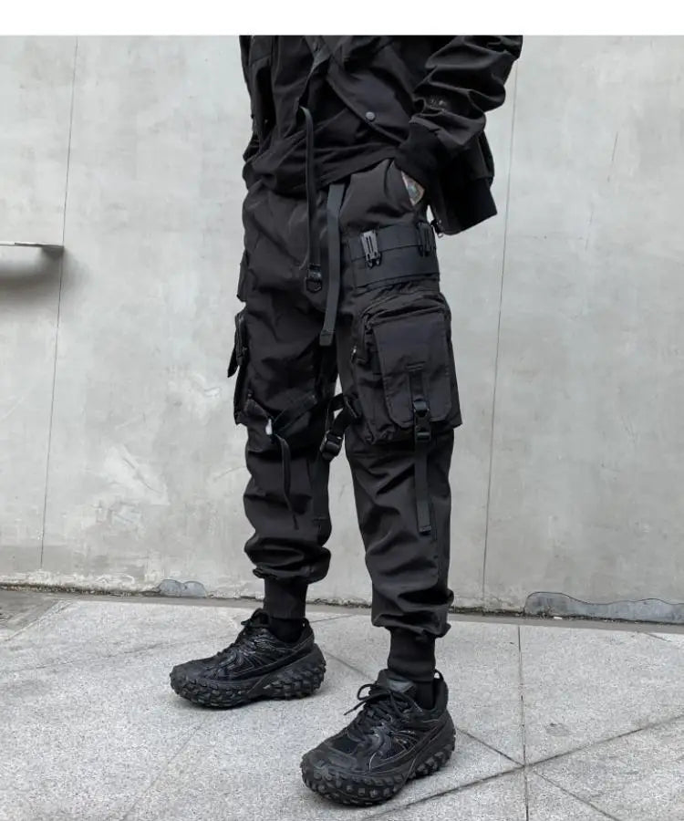 Multi-pockets Ribbons Bandage Tactical Techwear Cargo Pants Mens Harajuku Punk Hip Hop Joggers Pantalons Casual Streetwear