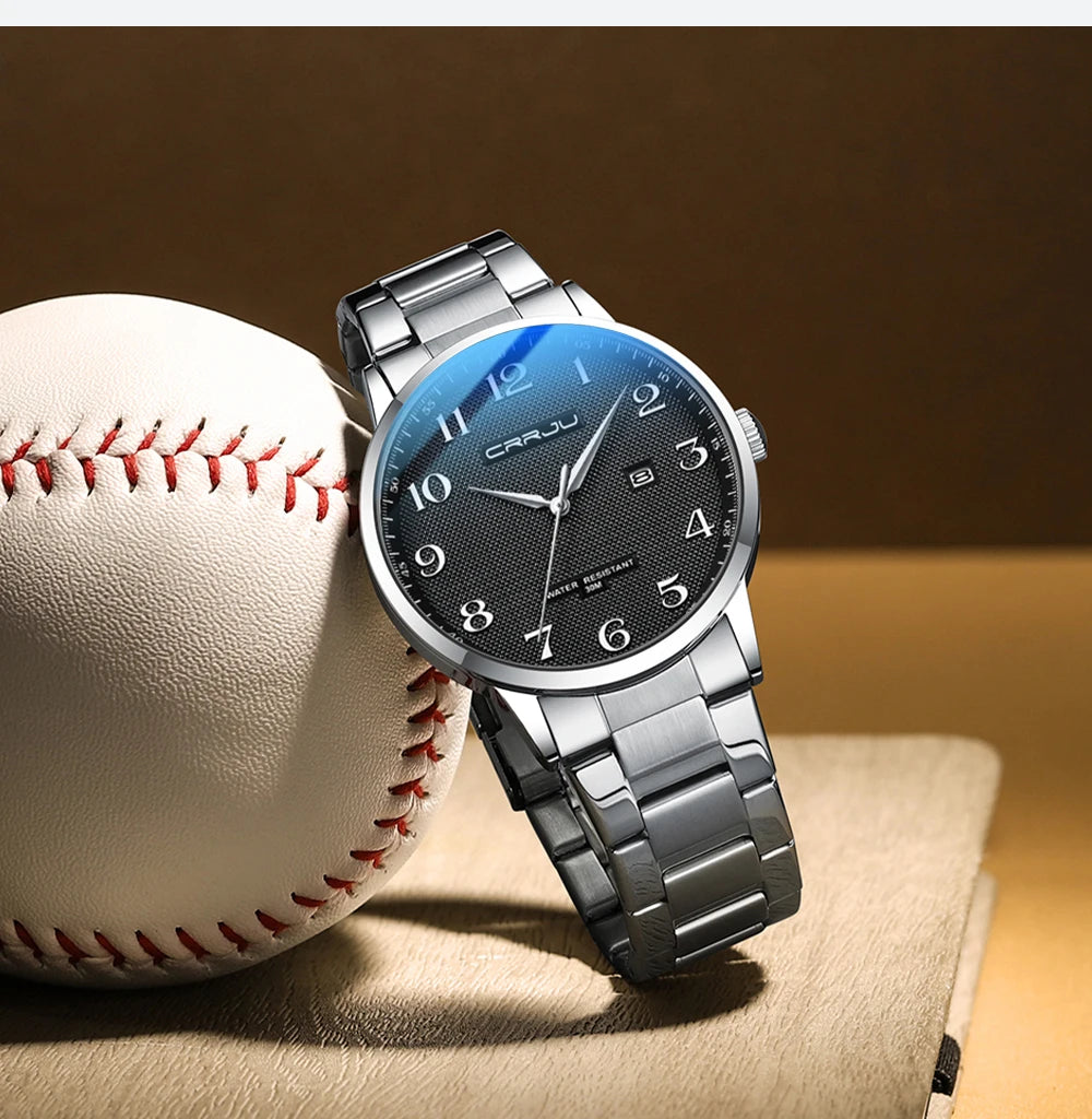 CRRJU New Fashion Men's Watches Stainless Steel Top Brand Luxury Waterproof Men Quartz Wristwatches Relogio Masculino