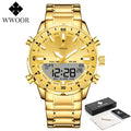 WWOOR Luxury Watches For Men Military Chronograph Digital Quartz Man's Wristwatch Waterproof Stainless Steel Luminous Male Clock