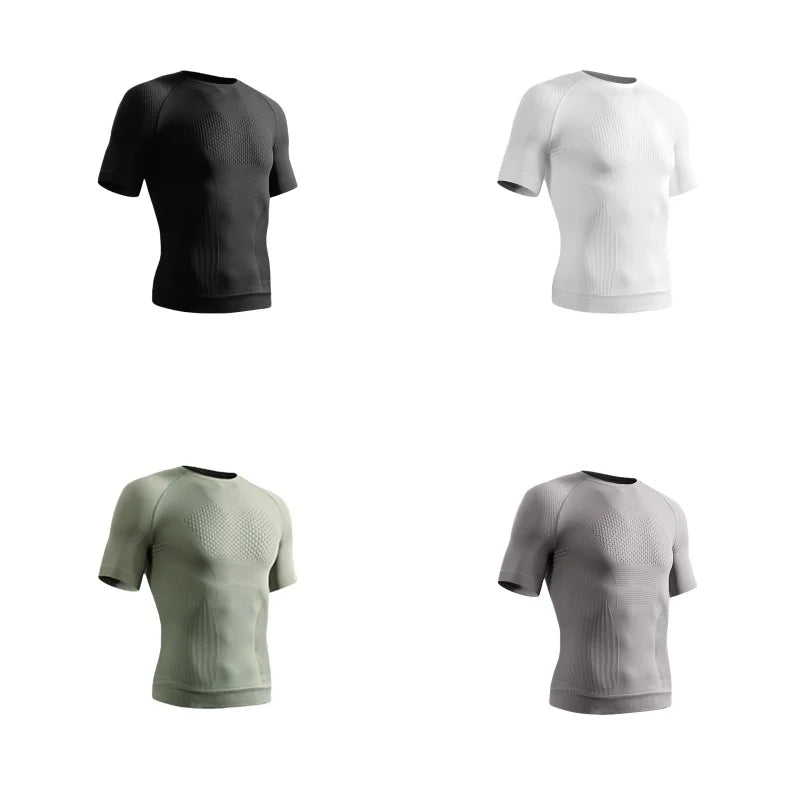 Summer Men Compression Gym Running T Shirt Breathable Short Sleeve T-Shirt Man Casual Tops Seamless Fitness Shirts Man Clothes