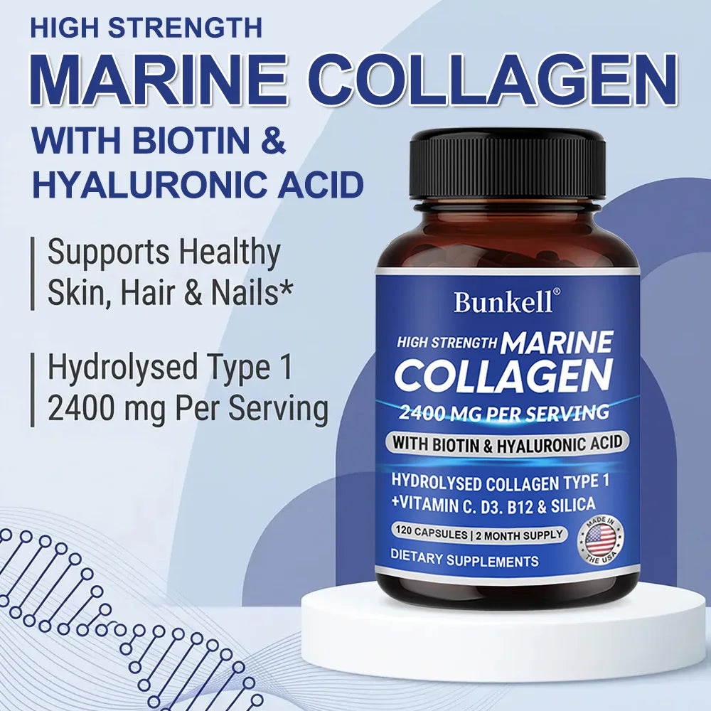 كولاجين بحري 2400مج بحمض الهيالورونيك وفيتامين C وبيوتين | Marine Collagen 2400mg with Hyaluronic Acid & Vitamin C