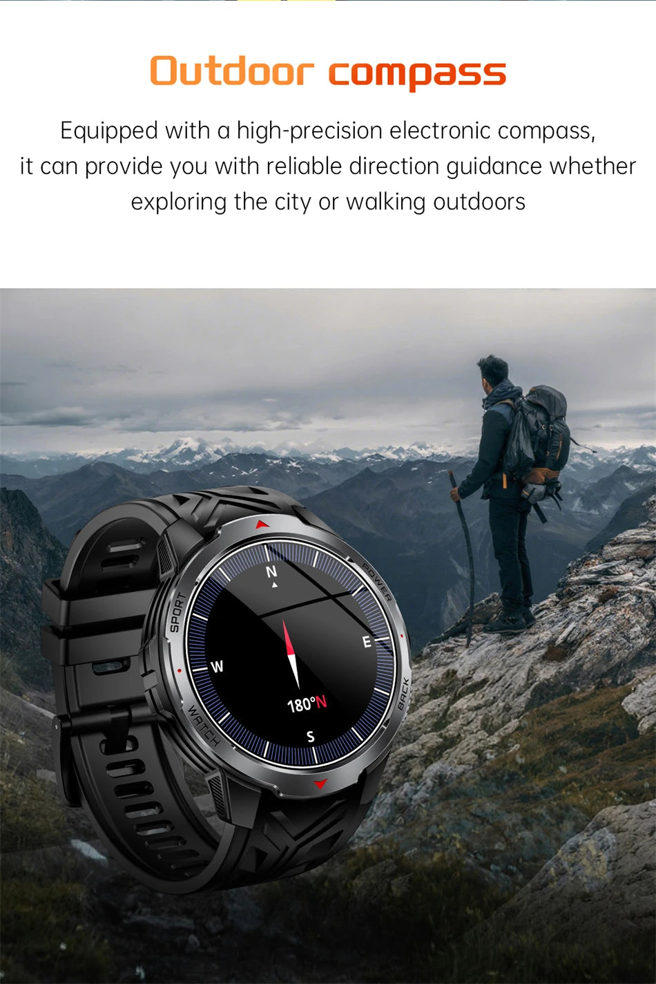 LIGE 1100mAh Large Battery Smart Watch 1.7" Full Screen Touch Bluetooth Smartwatch Men Sleep Heart Rate Monitor Compass Watches