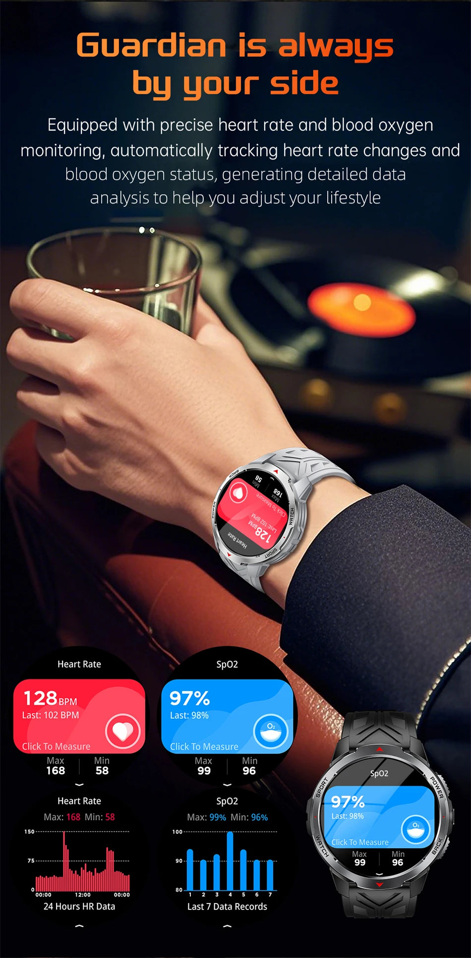 LIGE 1100mAh Large Battery Smart Watch 1.7" Full Screen Touch Bluetooth Smartwatch Men Sleep Heart Rate Monitor Compass Watches
