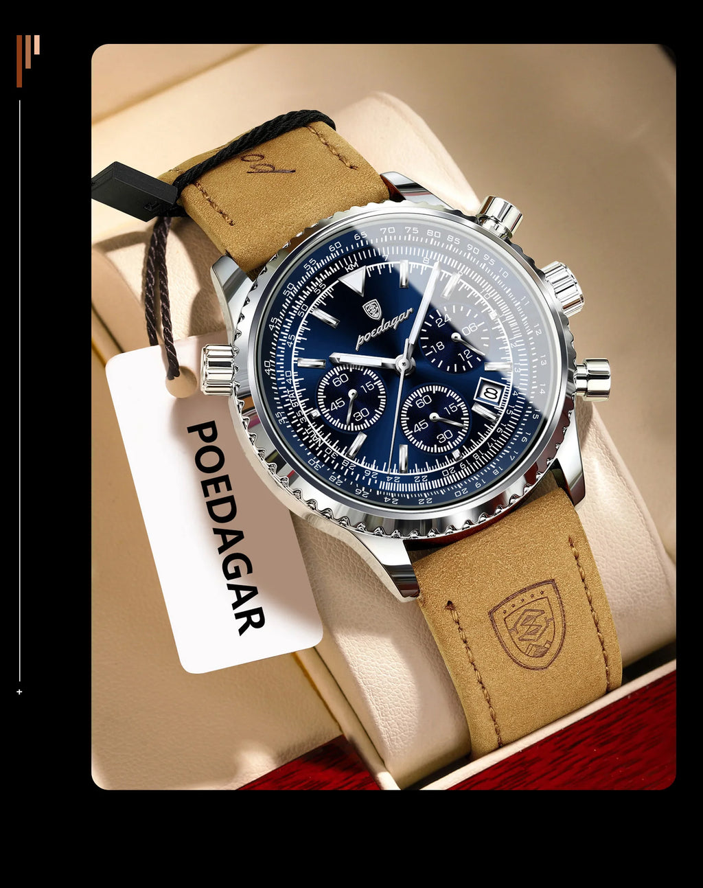 POEDAGAR Original Men's Clock Chronograph Date Waterproof Luminous Luxury Male Wristwatch Fashion Leather Quartz Watches For Man