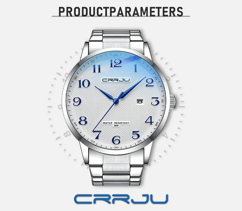 CRRJU New Fashion Men's Watches Stainless Steel Top Brand Luxury Waterproof Men Quartz Wristwatches Relogio Masculino