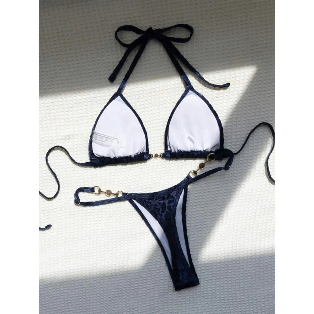 S - XL Leopard Halter Mini Micro Thong Bikini Women Swimwear Female Swimsuit Two-piece Bikini set Bather Bathing Suit Swim K5207