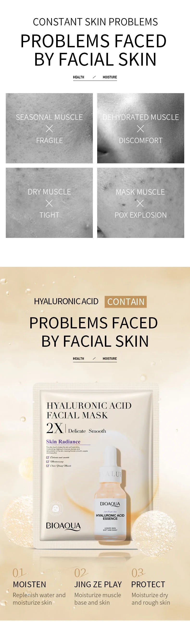 20pcs BIOAQUA Moisturizing Face Mask Whitenting Facial skincare Anti-aging Wrinkle Hydrating Facial Sheet Mask Skin Care