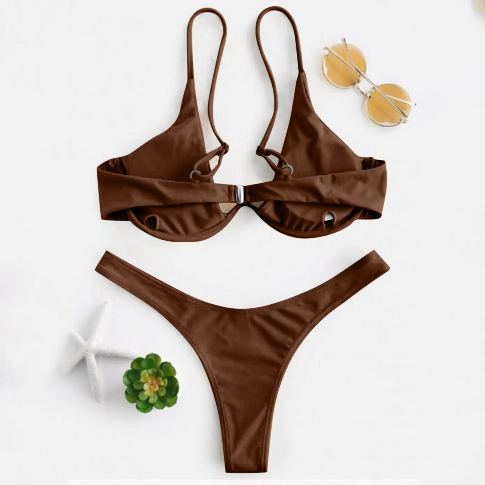 Personality Women'S Sexy Split Style Solid Color Bikini Swimsuit Bow Tie Swimsuit 2 Piece Set Soft Comfortable Swimwear Set