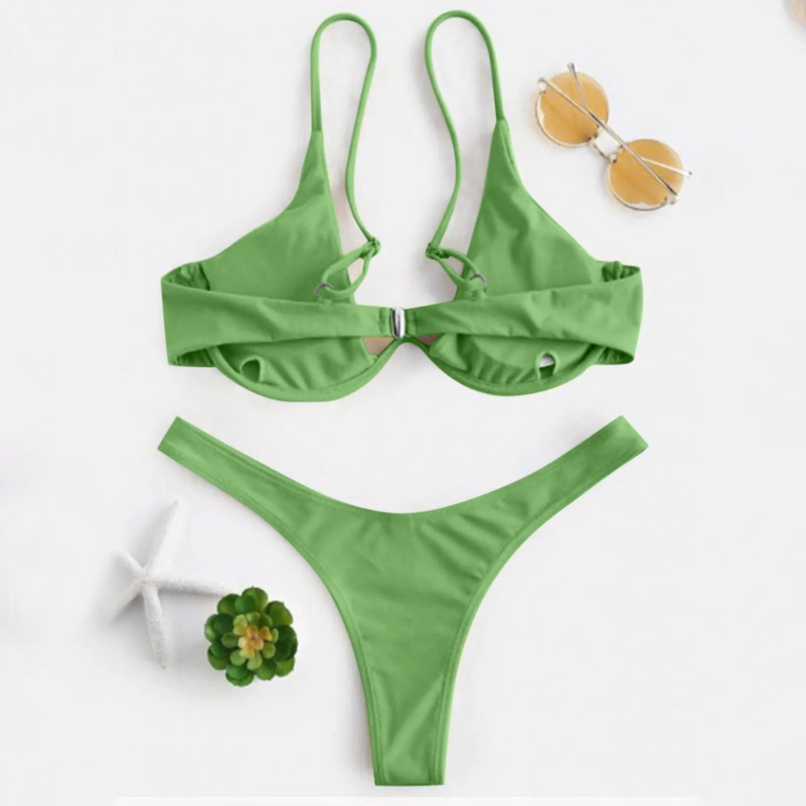 Personality Women'S Sexy Split Style Solid Color Bikini Swimsuit Bow Tie Swimsuit 2 Piece Set Soft Comfortable Swimwear Set