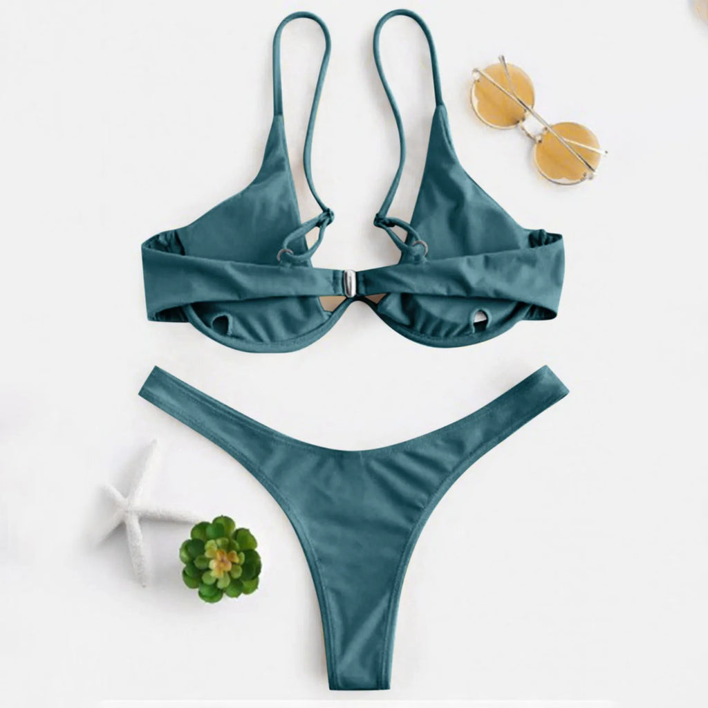 Personality Women'S Sexy Split Style Solid Color Bikini Swimsuit Bow Tie Swimsuit 2 Piece Set Soft Comfortable Swimwear Set