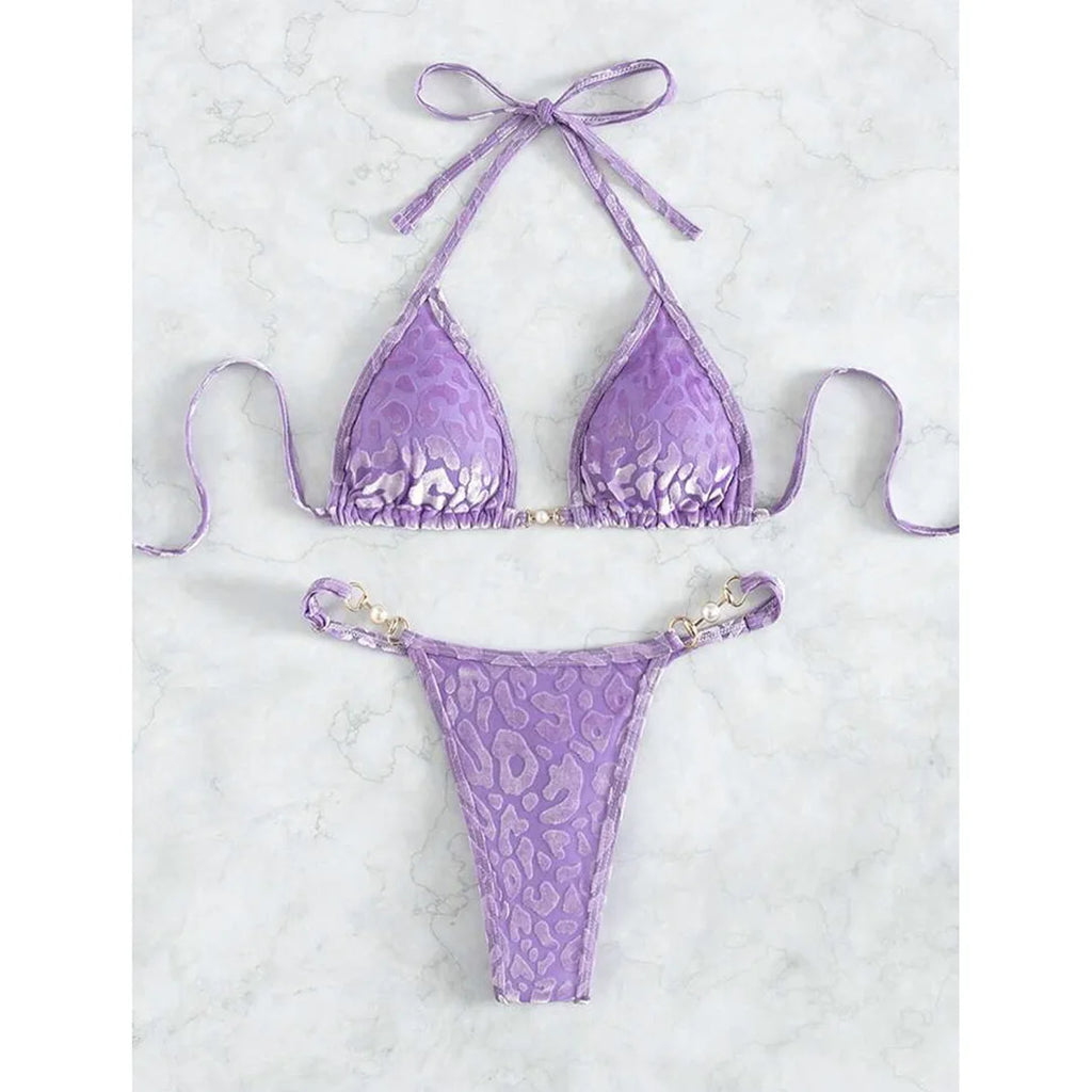 S - XL Leopard Halter Mini Micro Thong Bikini Women Swimwear Female Swimsuit Two-piece Bikini set Bather Bathing Suit Swim K5207
