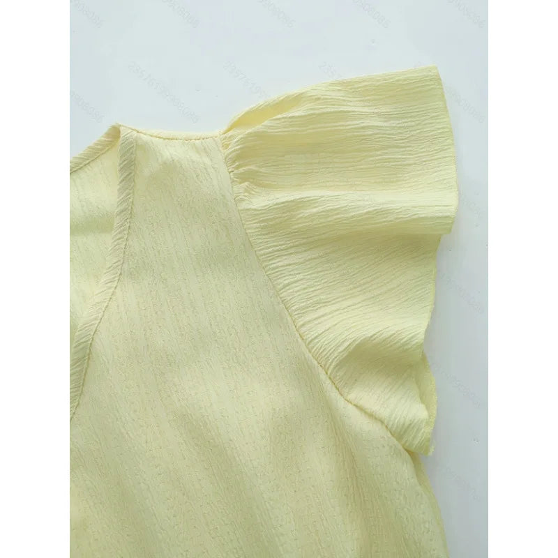 Women's New Summer French Elegant Casual Solid Color Ruffle V-neck A-line Long Dress Dresses For Women Clothing Lace Bandage
