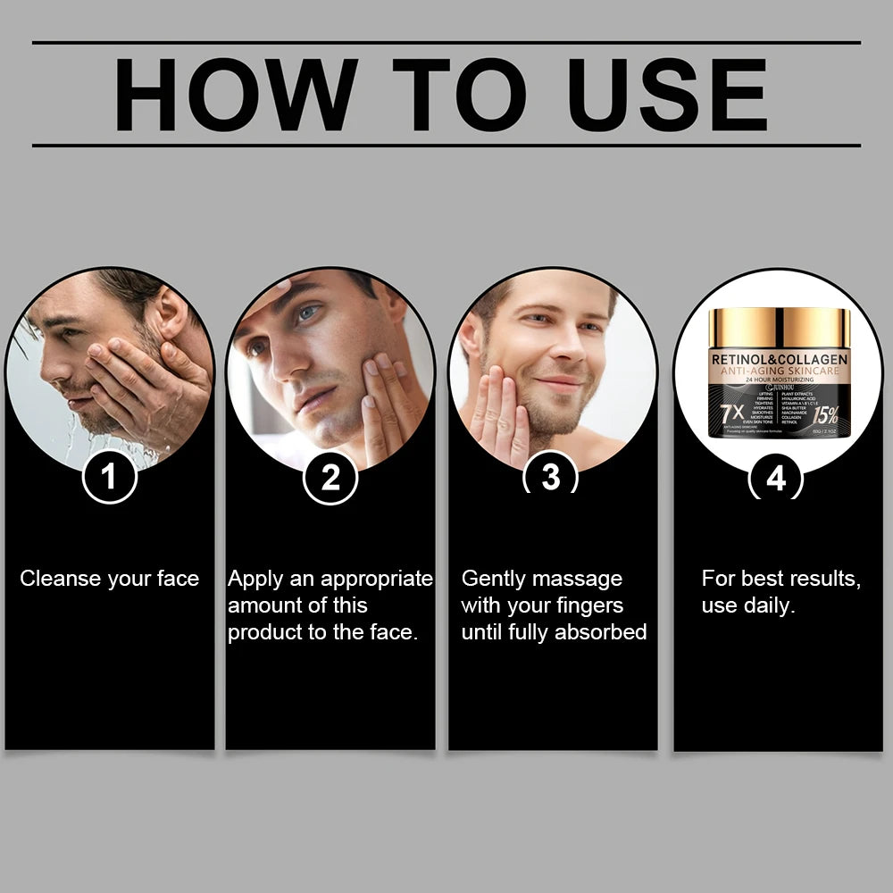 كريم ريتينول وكولاجين للرجال مضاد للشيخوخة ومرطب | JUINHOU Men's Retinol Collagen Anti-Aging Cream Moisturizing