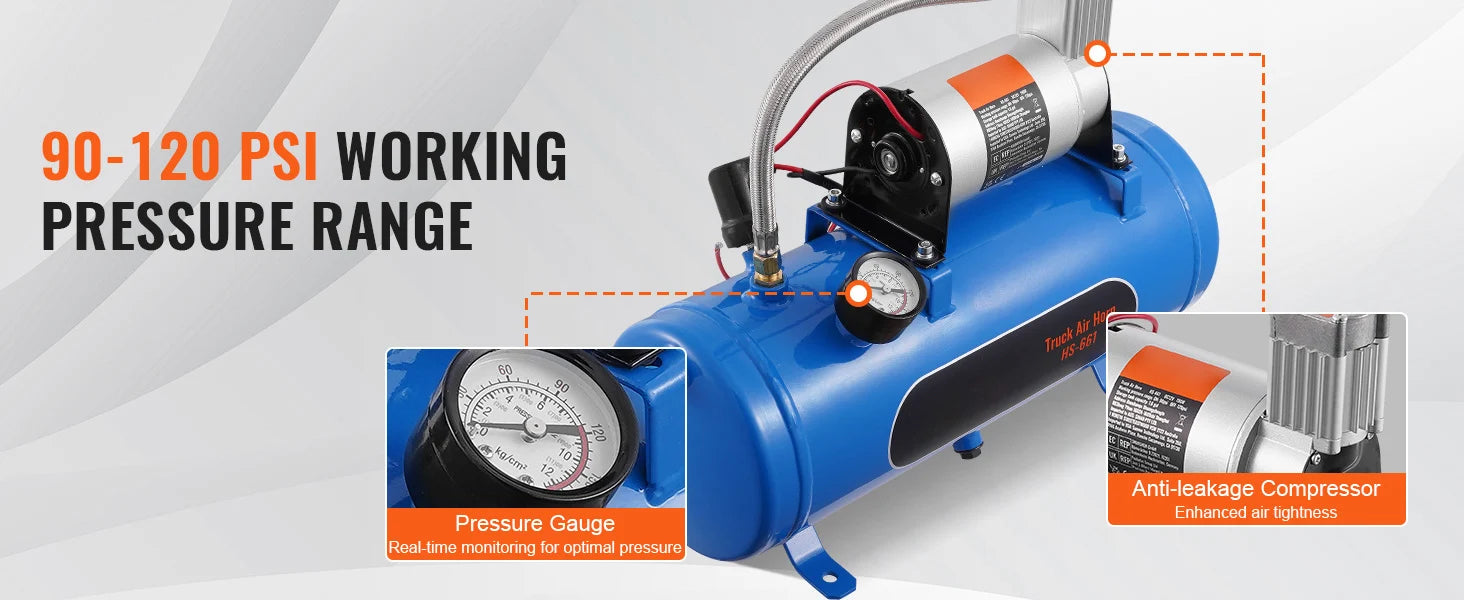 SucceBuy 12V Air Compressor with Tank 1.6 Gallon/6 L 120 psi Onboard Air Compressor System for Train Air Horns Inflating Tires