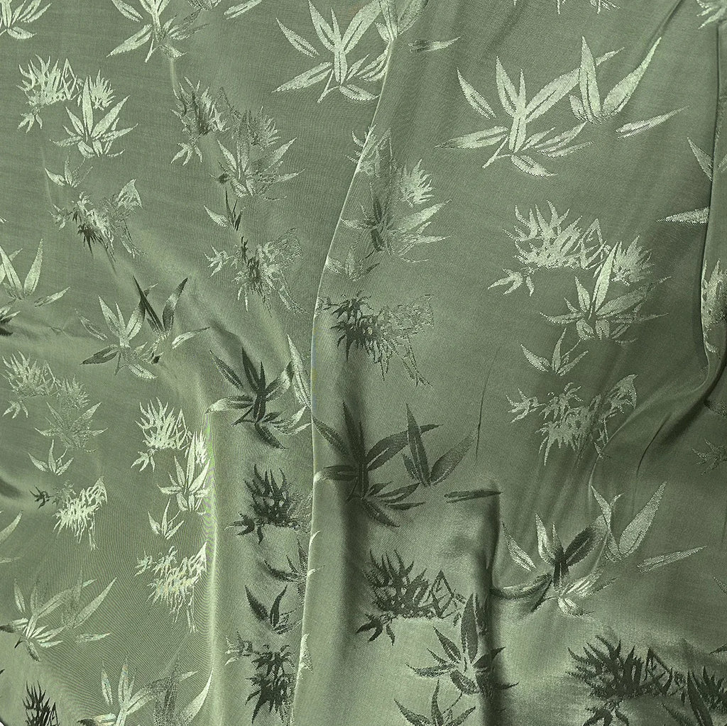 Bamboo Leaf Pattern Green Jacquard Fabric Rayon By Meter for Cheongsam Hanfu Sewing Fashion Chinese Style Cloth Plain Breathable