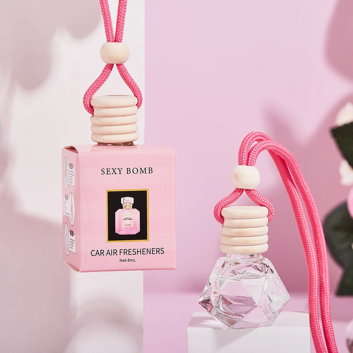 معطر سيارة وردي فاخر معلق لتعطير السيارة وتنقية الهواء | Pink Car Fragrance Pendant Interior Accessories Fresh Air Perfume