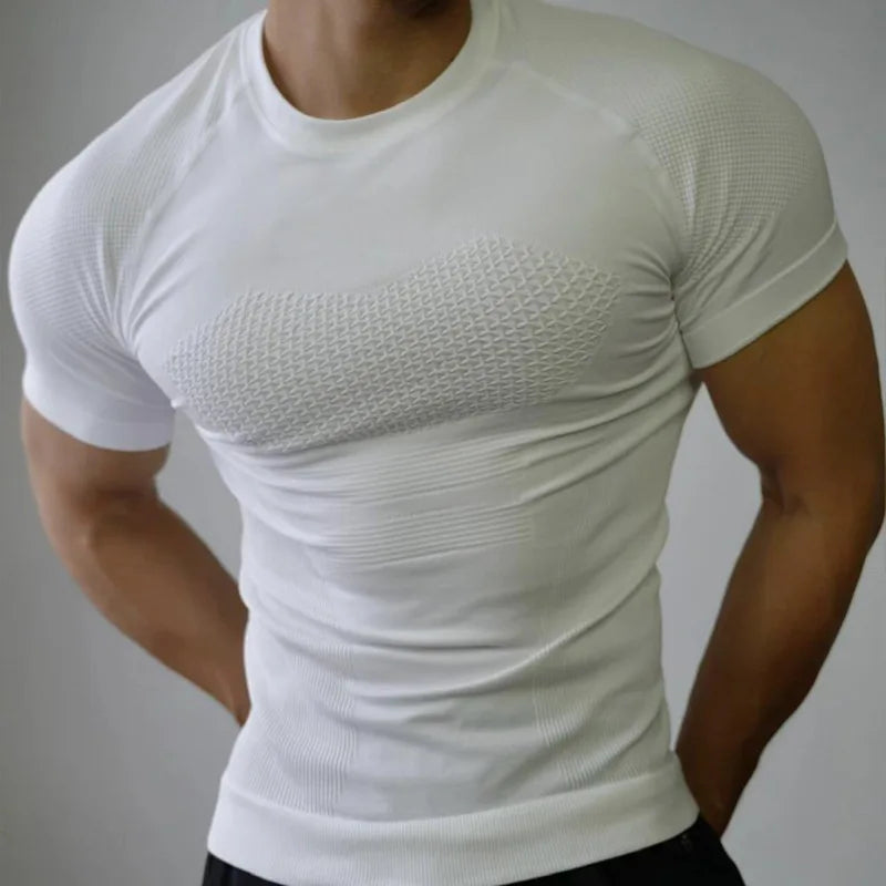 Summer Men Compression Gym Running T Shirt Breathable Short Sleeve T-Shirt Man Casual Tops Seamless Fitness Shirts Man Clothes