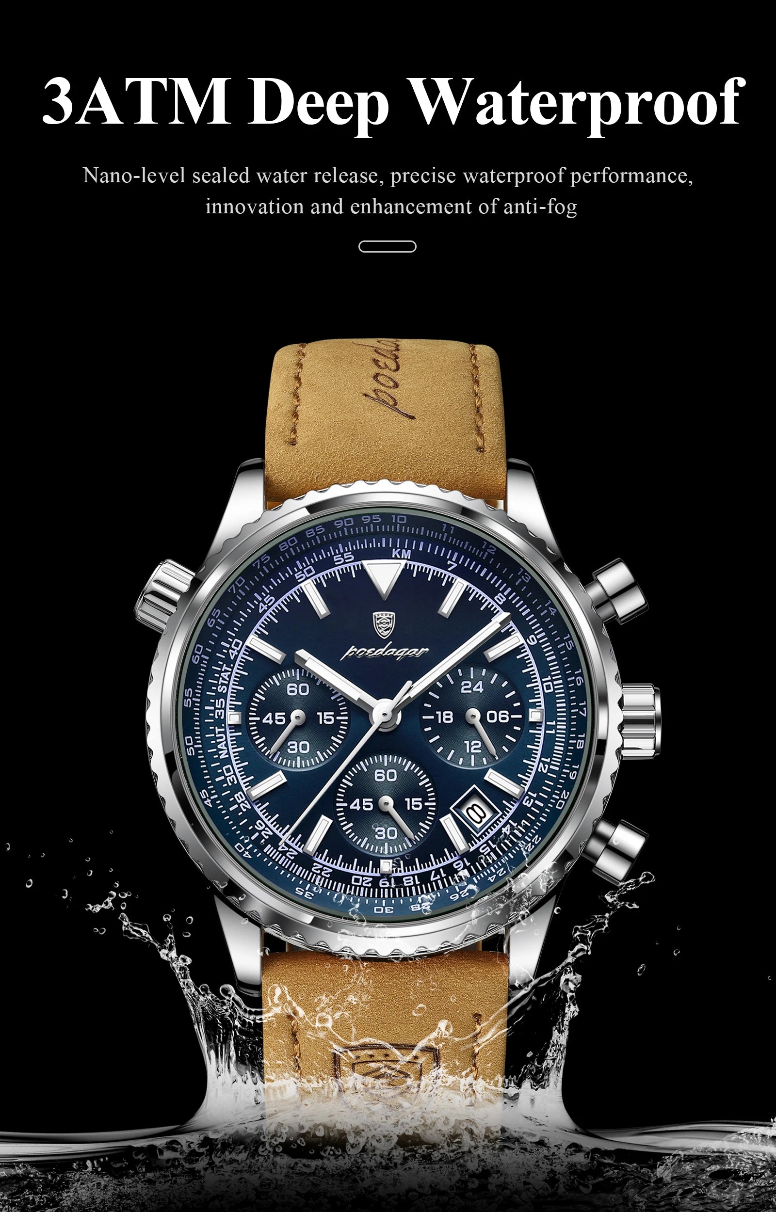 POEDAGAR Original Men's Clock Chronograph Date Waterproof Luminous Luxury Male Wristwatch Fashion Leather Quartz Watches For Man