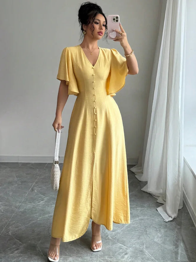 2026 Early Spring New French Casual Elegant Dress With Button Design, Slim-fit Party Dress, Tea Break Dress For Women Party Sexy