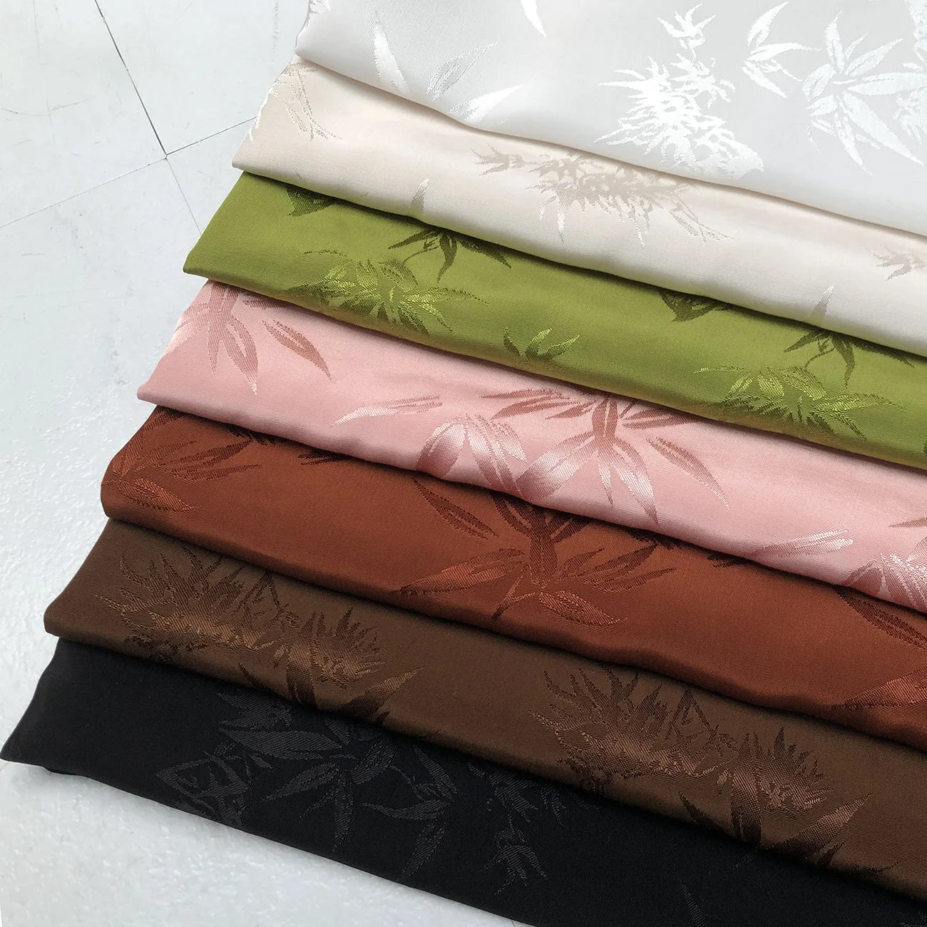 Bamboo Leaf Pattern Green Jacquard Fabric Rayon By Meter for Cheongsam Hanfu Sewing Fashion Chinese Style Cloth Plain Breathable