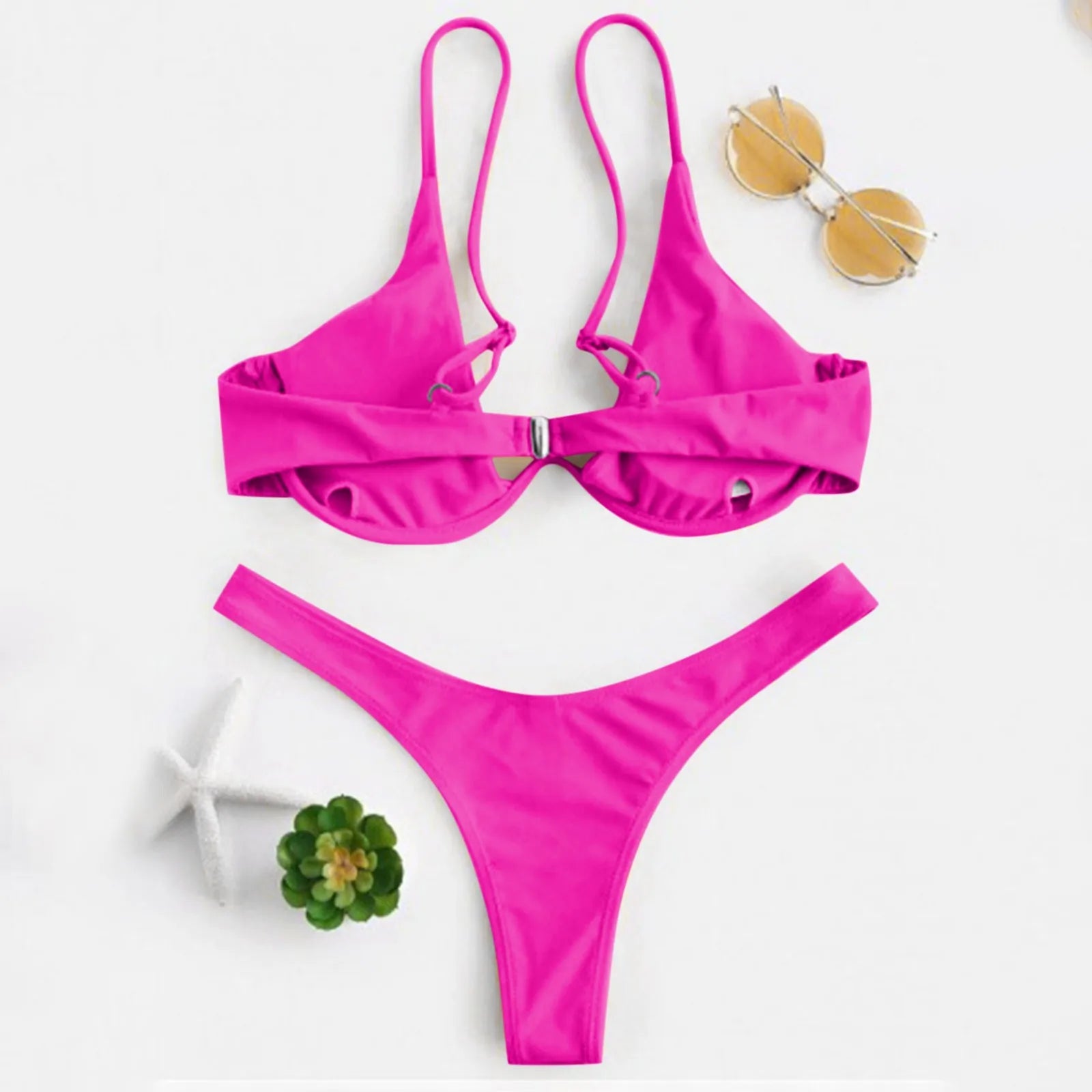Personality Women'S Sexy Split Style Solid Color Bikini Swimsuit Bow Tie Swimsuit 2 Piece Set Soft Comfortable Swimwear Set