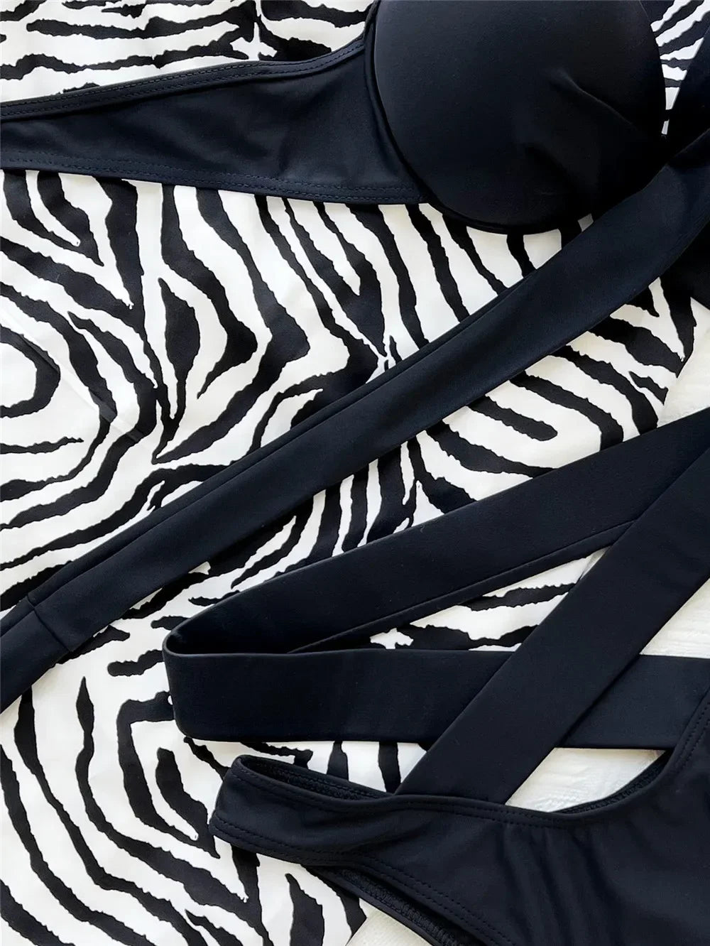 Black High Waisted Bikini Push Up Women String Halter Swimwear Cross Bandage Swimsuit Bathing Suit Brazilian Bikinis Sets 2025