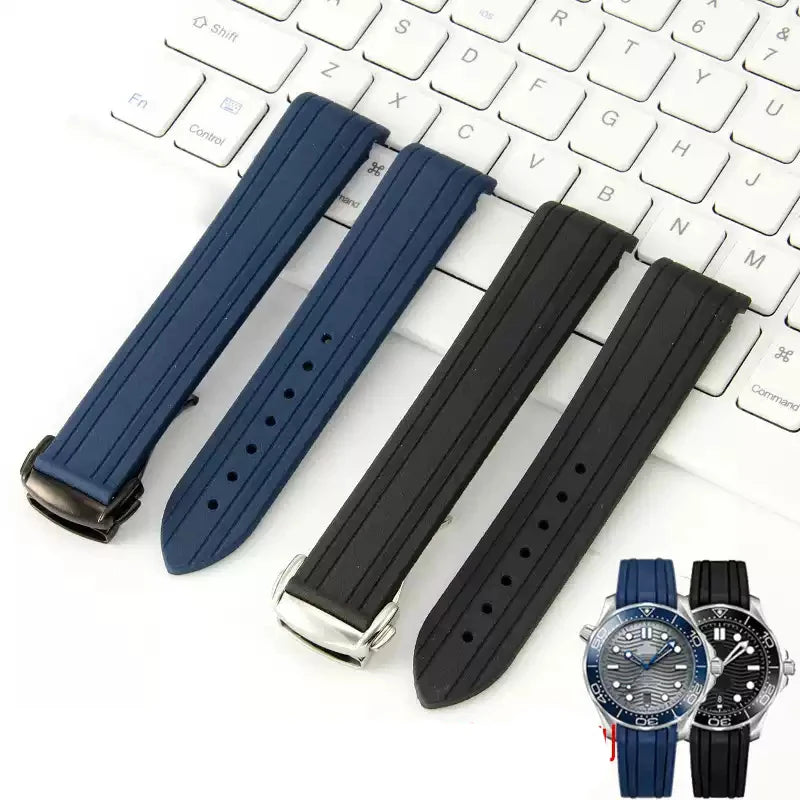 Rubber strap For Omega New Seamaster 300 Watchband High-Quality Watch Band Folding Clasp Curved End Watches Accessories 20mm