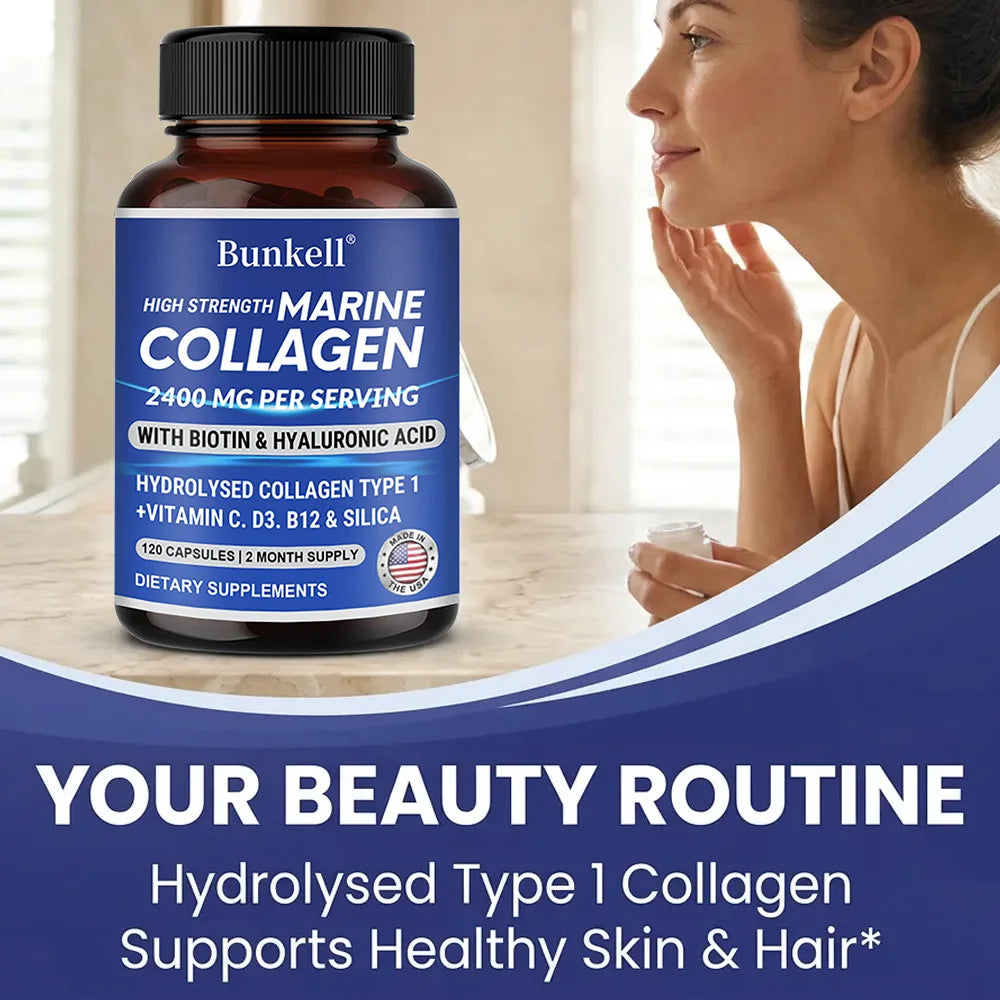 كولاجين بحري 2400مج بحمض الهيالورونيك وفيتامين C وبيوتين | Marine Collagen 2400mg with Hyaluronic Acid & Vitamin C
