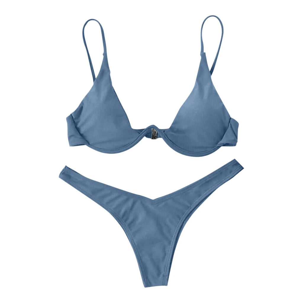 Personality Women'S Sexy Split Style Solid Color Bikini Swimsuit Bow Tie Swimsuit 2 Piece Set Soft Comfortable Swimwear Set