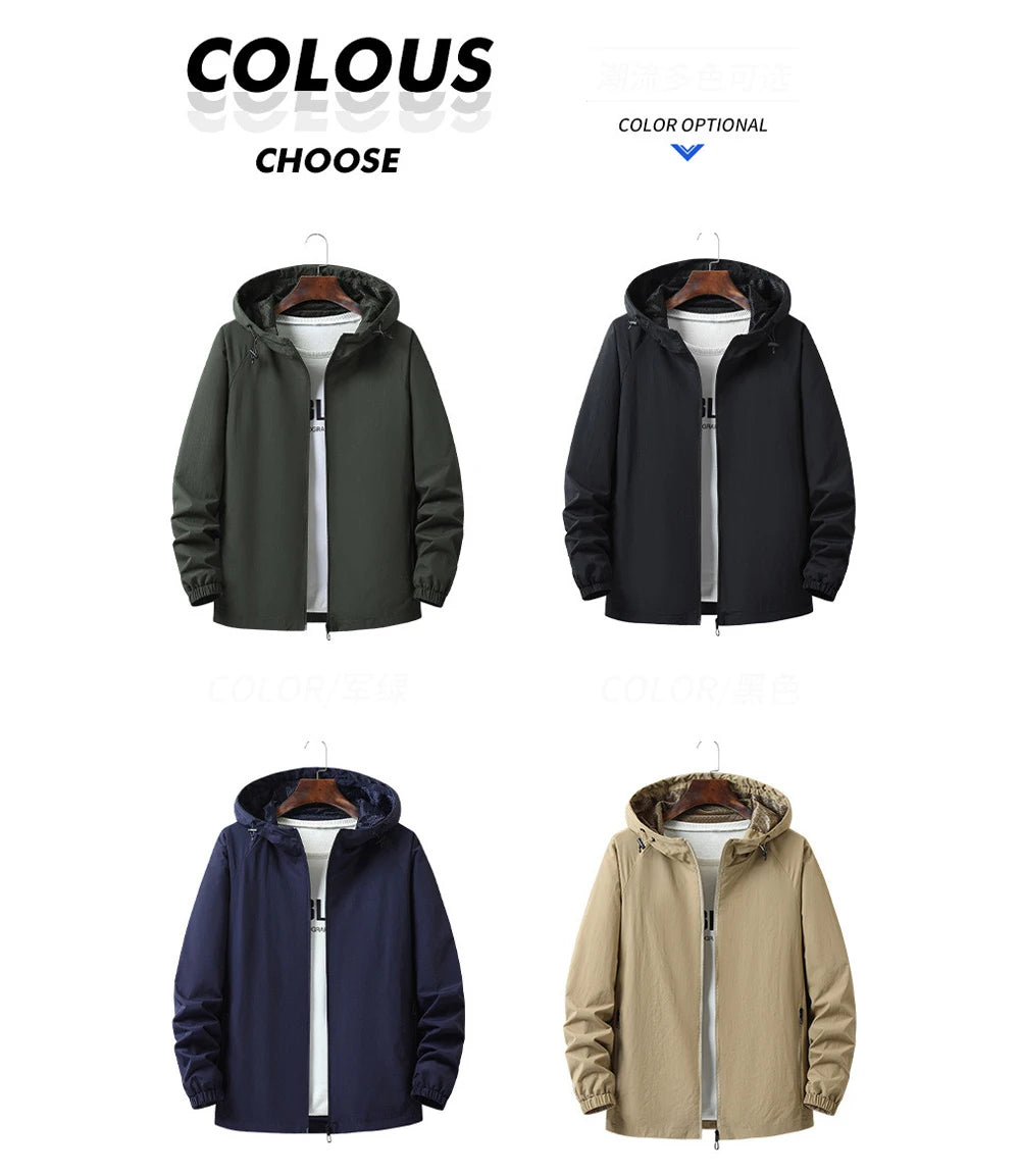 Autumn Men's Hiking Waterproof Jackets Men Outdoor Quick Dry Sports Climbing Hooded Coats Men Breathable Windbreaker Jackets 5XL