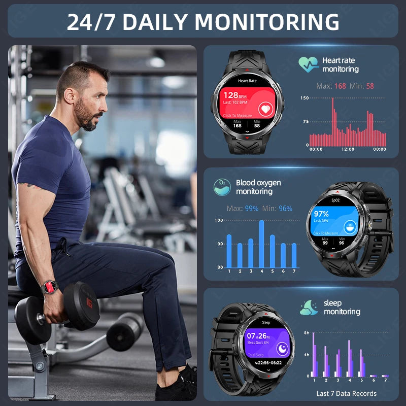 LIGE 1100mAh Large Battery Smart Watch 1.7" Full Screen Touch Bluetooth Smartwatch Men Sleep Heart Rate Monitor Compass Watches