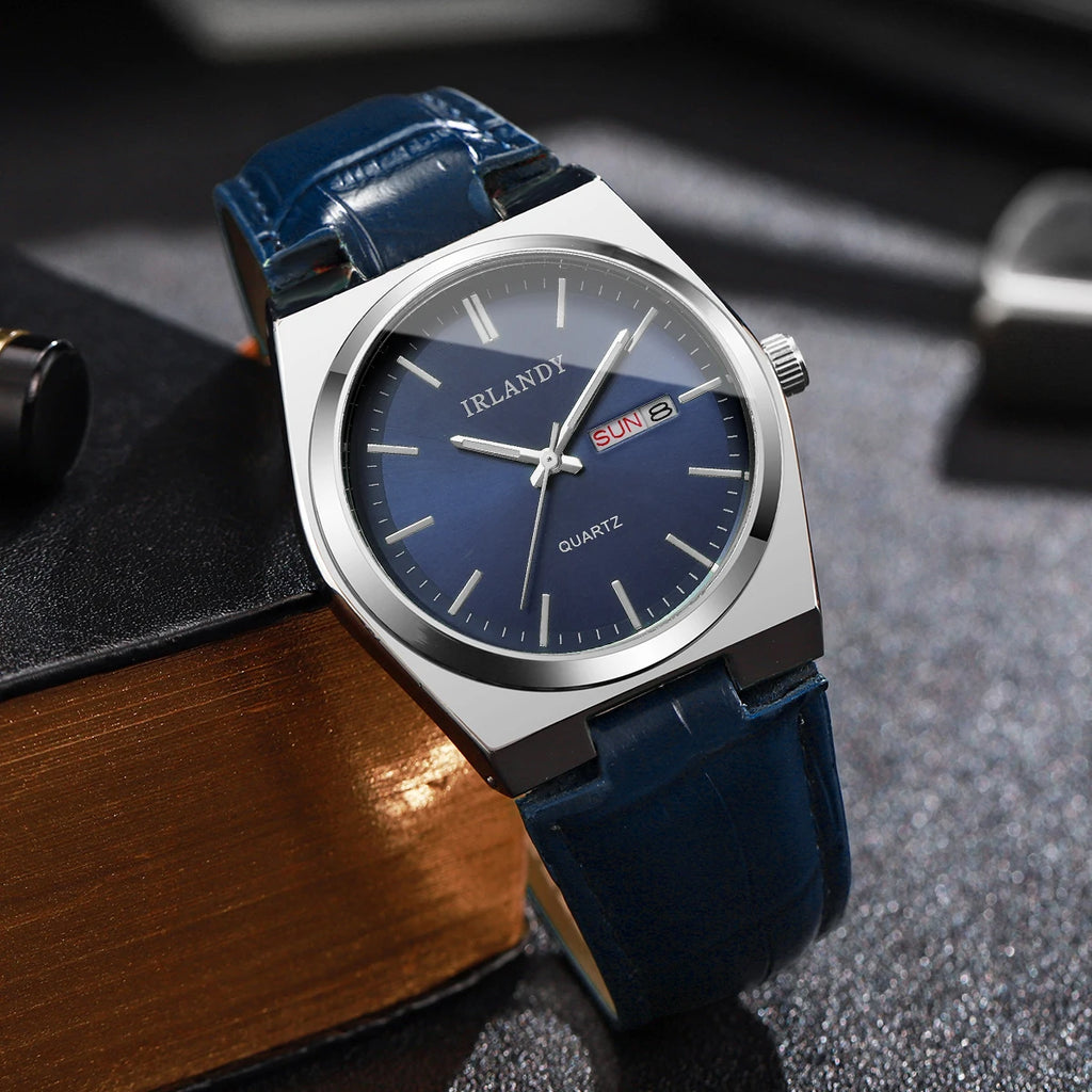 Fashion Men Business Watches Calendar Quartz Watch Casual Leather Strap Wristwatches Reloj Hombre（Without Box）