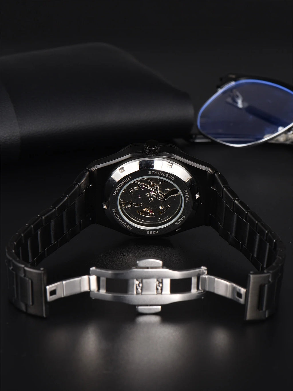 LONGLUX automatic watch business mechanical watches skeleton waterproof luminous stainless steel mens watch office worker gift