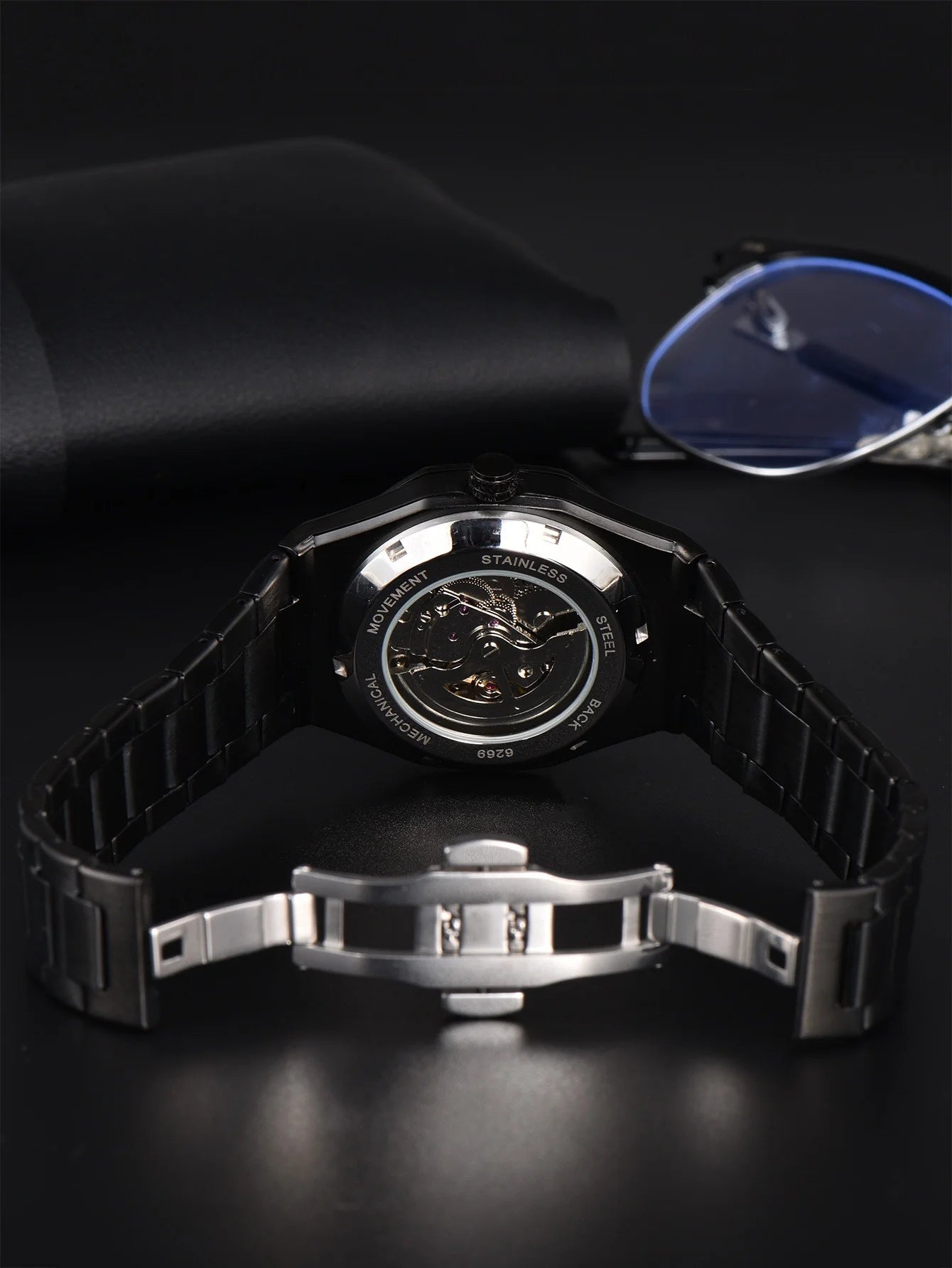 LONGLUX automatic watch business mechanical watches skeleton waterproof luminous stainless steel mens watch office worker gift