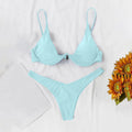 Personality Women'S Sexy Split Style Solid Color Bikini Swimsuit Bow Tie Swimsuit 2 Piece Set Soft Comfortable Swimwear Set