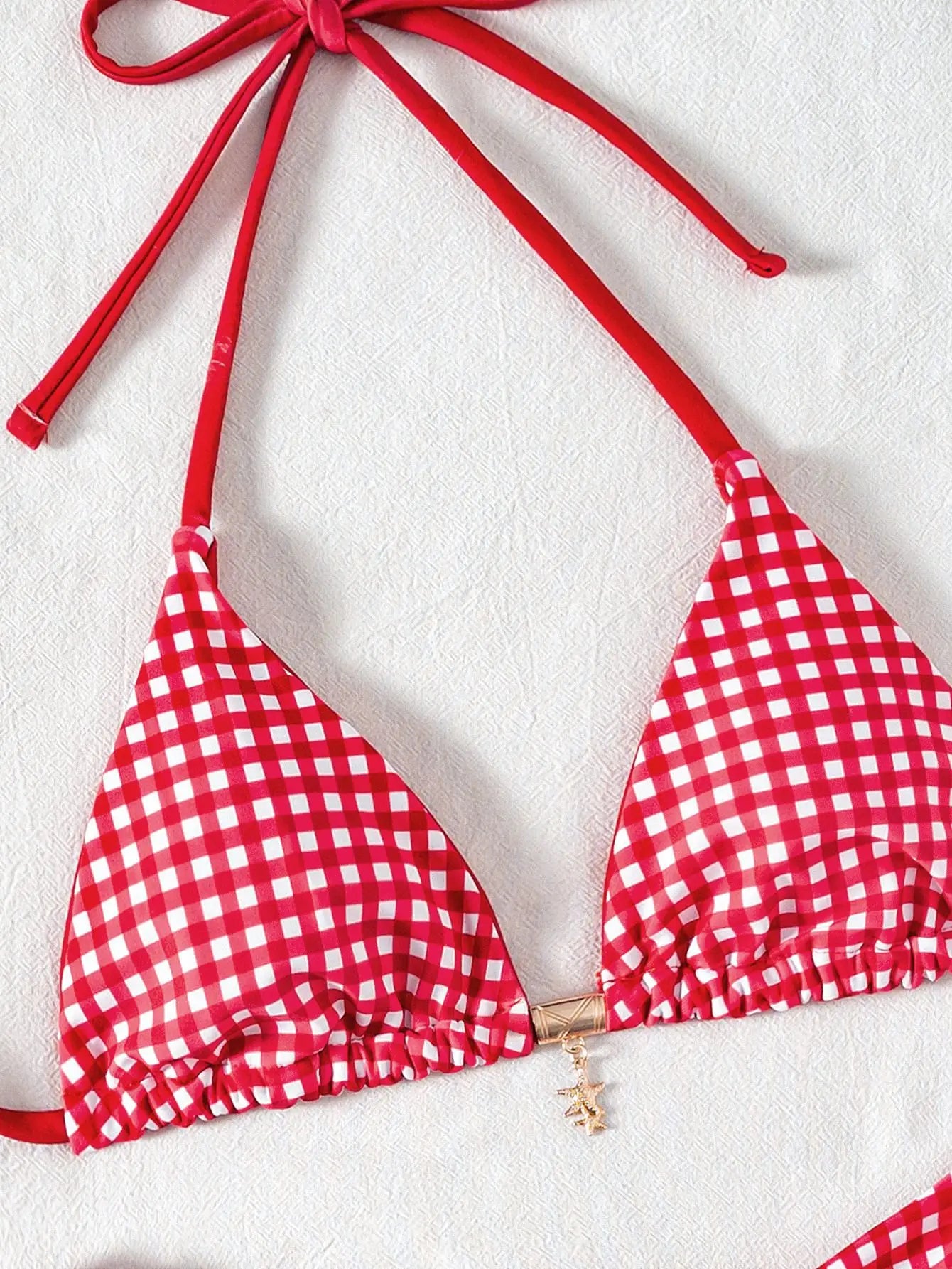 2026 Floral Print Bikini Set with Dainty Pendant Sweet Triangle Top Adjustable Ties Two Piece Swimsuit Vacation Swimwear