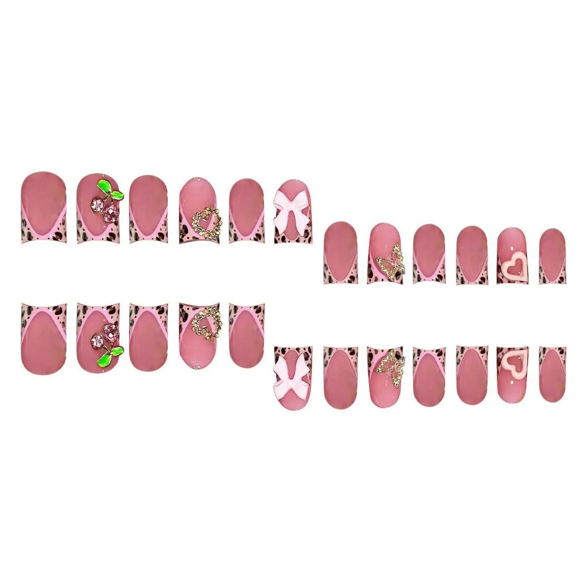 طقم أظافر وردي بطباعة الفراشة وفراشة ثلاثية الأبعاد 24 قطعة | 24Pcs Nude Pink 3D Bow Butterfly Press-On Nails