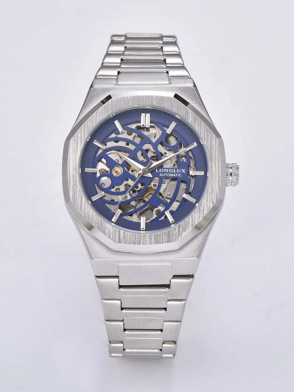 LONGLUX automatic watch business mechanical watches skeleton waterproof luminous stainless steel mens watch office worker gift