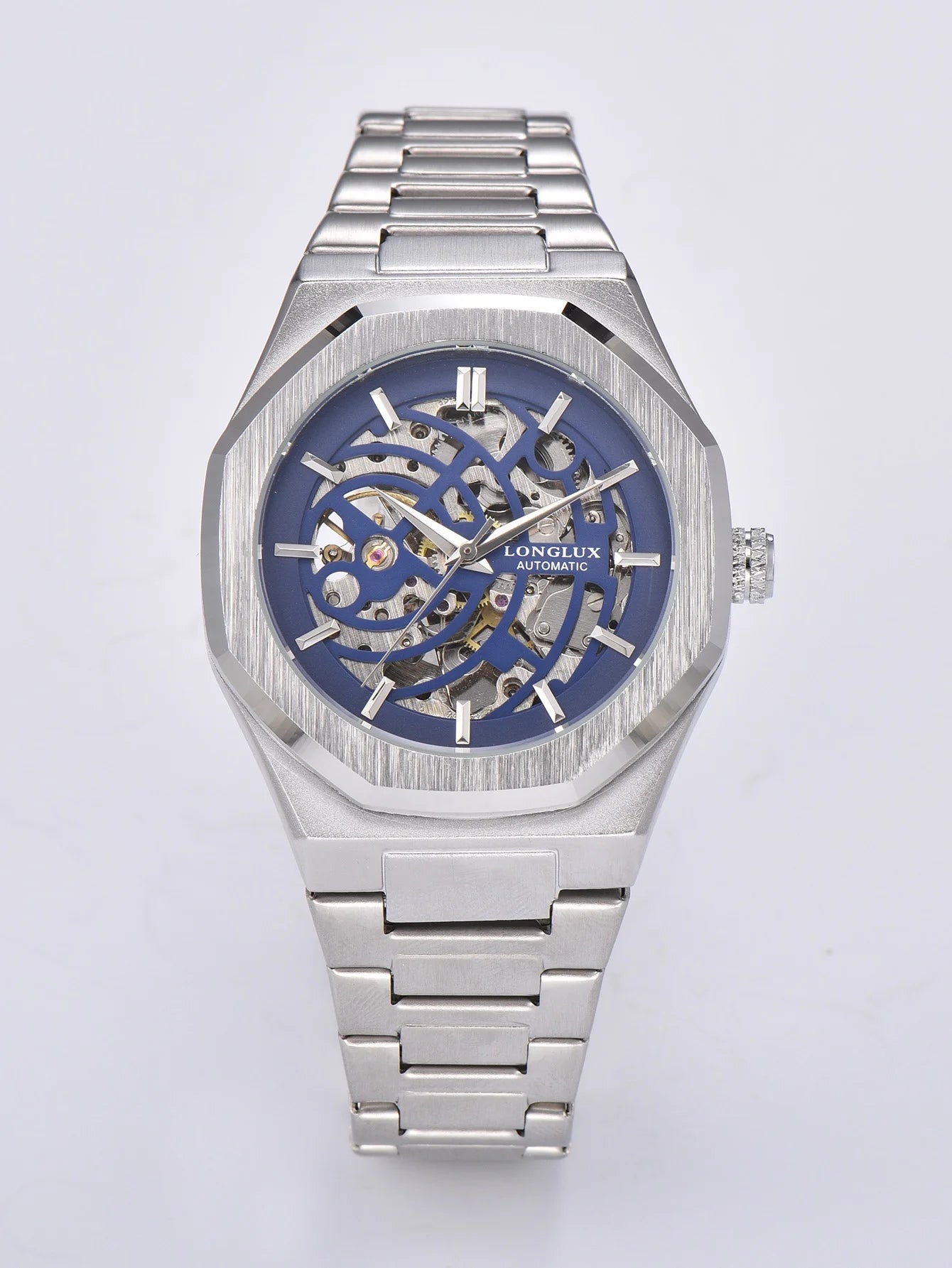 LONGLUX automatic watch business mechanical watches skeleton waterproof luminous stainless steel mens watch office worker gift