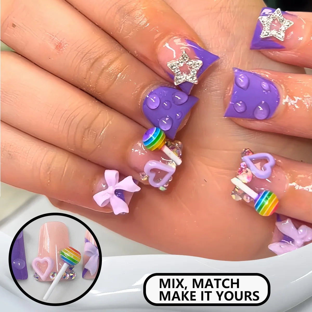 24pcs Press-On Nails – Duckbill Leopard Print with 3D Bowknots & Butterfly | أظافر مزيفة فاخرة