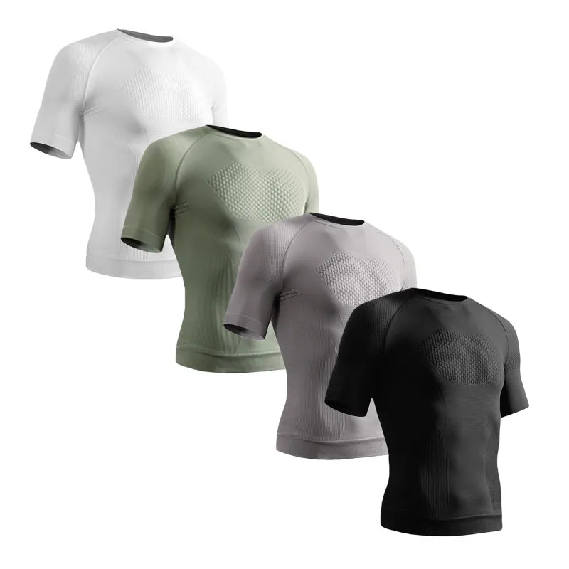 Summer Men Compression Gym Running T Shirt Breathable Short Sleeve T-Shirt Man Casual Tops Seamless Fitness Shirts Man Clothes