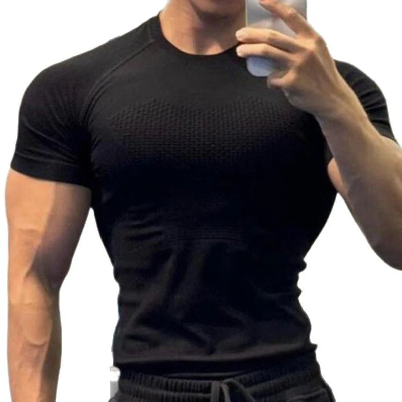 Summer Men Compression Gym Running T Shirt Breathable Short Sleeve T-Shirt Man Casual Tops Seamless Fitness Shirts Man Clothes