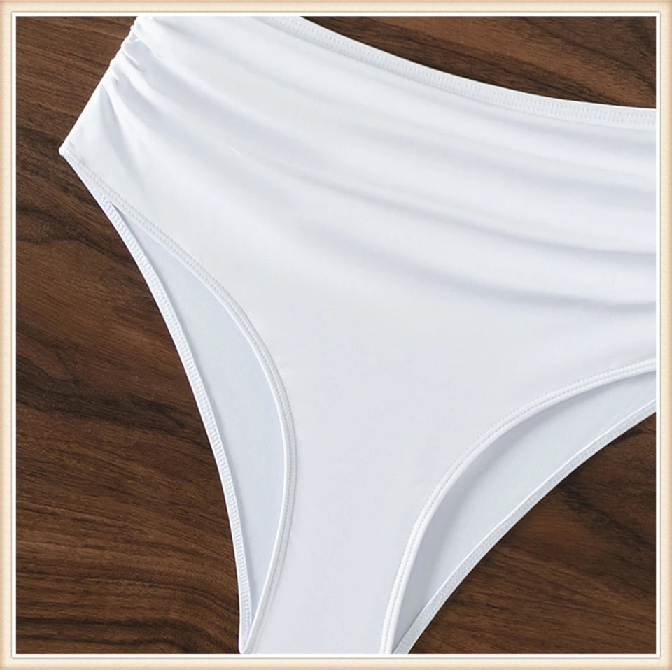 Bandeau Bikini Front 3D Flower Flower Decoration Swimwear Women High Waist Solid Swimsuit Elegant Beachwear Bathing Suit Summer