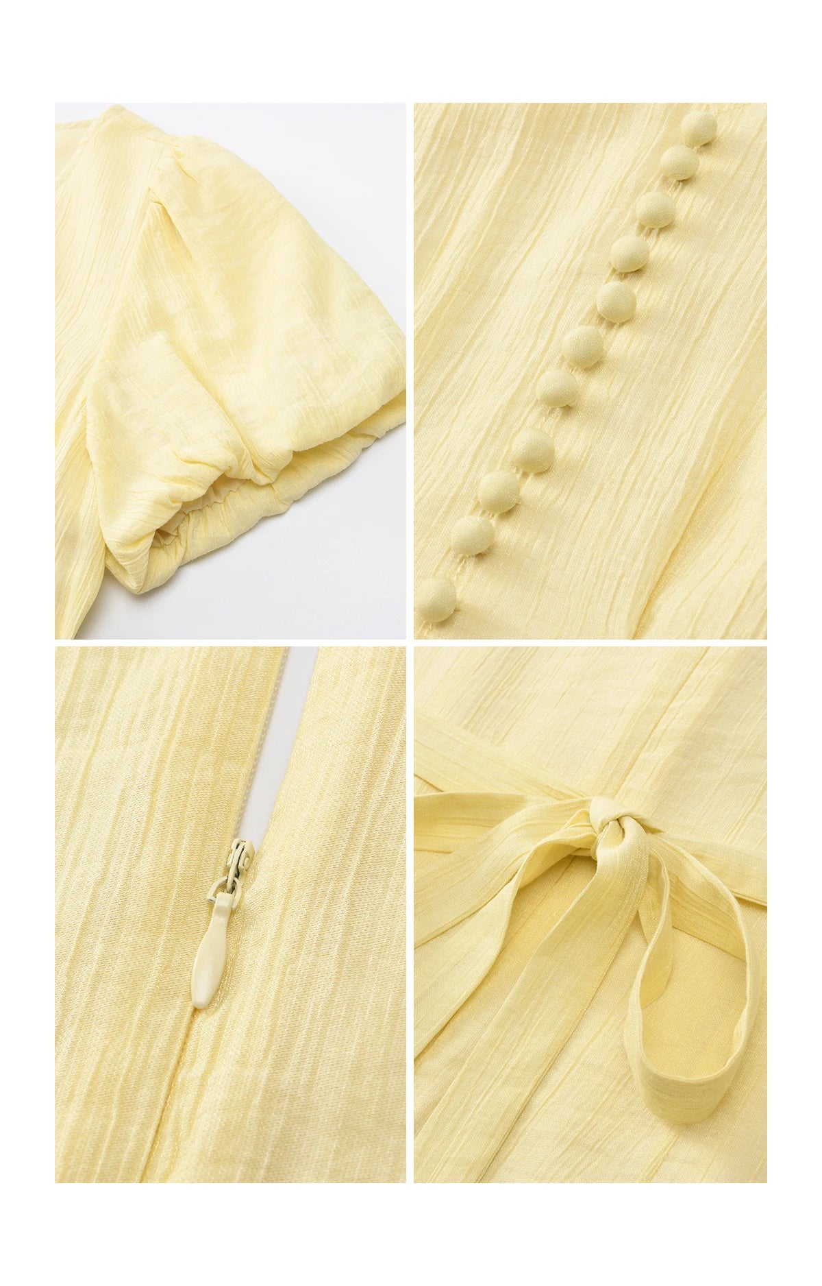 MISHOW Women's French V Neck Puff Sleeve Midi Dress 2026 Summer Button Detail Waist Slim Yellow Elegant Long Dress MXF29L2782