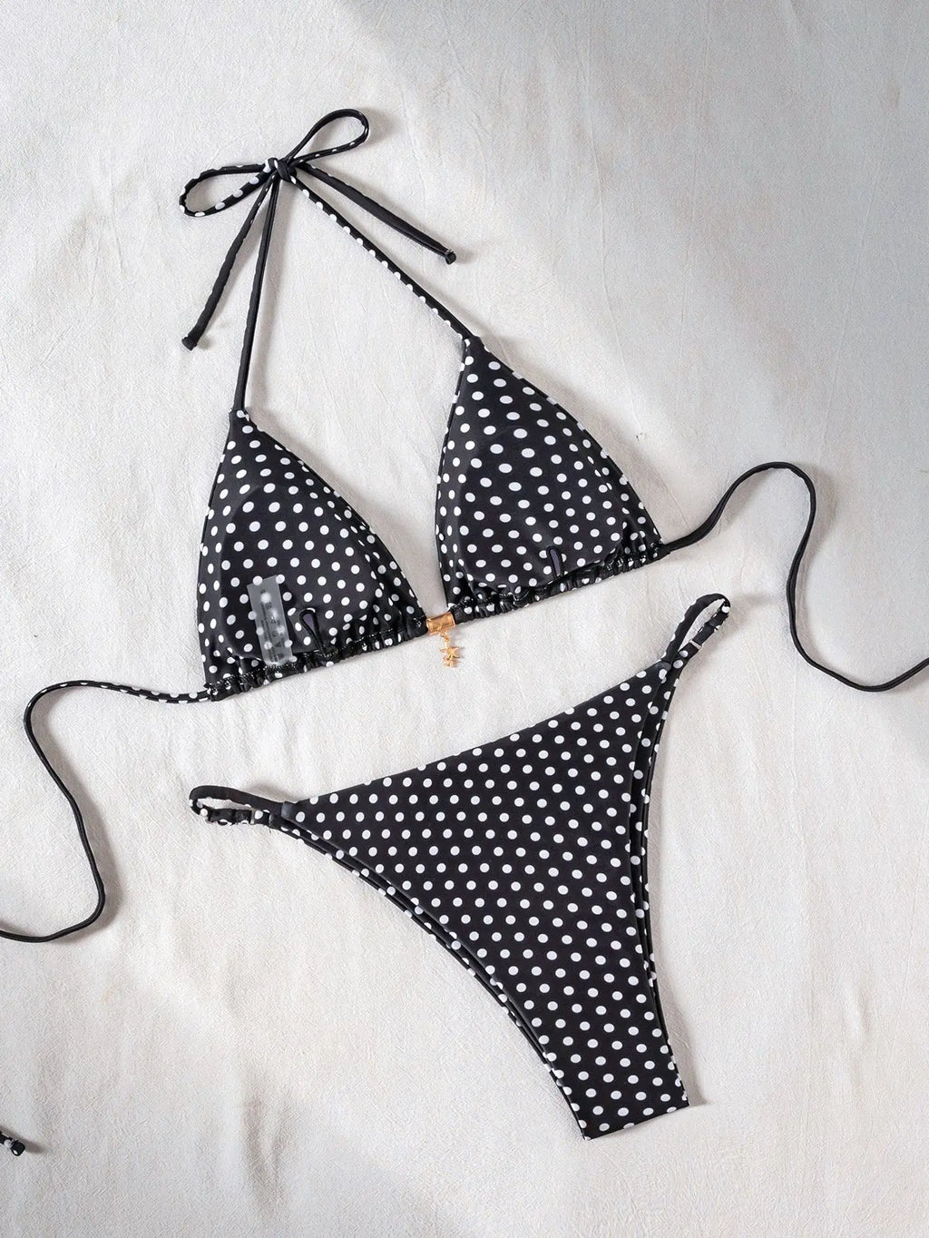 2026 Floral Print Bikini Set with Dainty Pendant Sweet Triangle Top Adjustable Ties Two Piece Swimsuit Vacation Swimwear