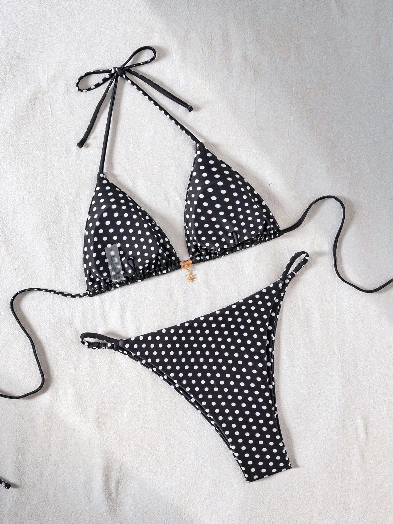 2026 Floral Print Bikini Set with Dainty Pendant Sweet Triangle Top Adjustable Ties Two Piece Swimsuit Vacation Swimwear