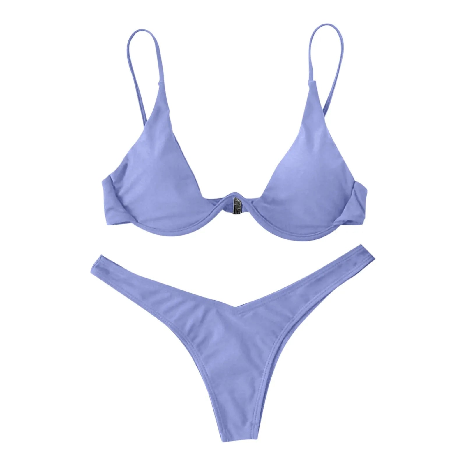 Personality Women'S Sexy Split Style Solid Color Bikini Swimsuit Bow Tie Swimsuit 2 Piece Set Soft Comfortable Swimwear Set