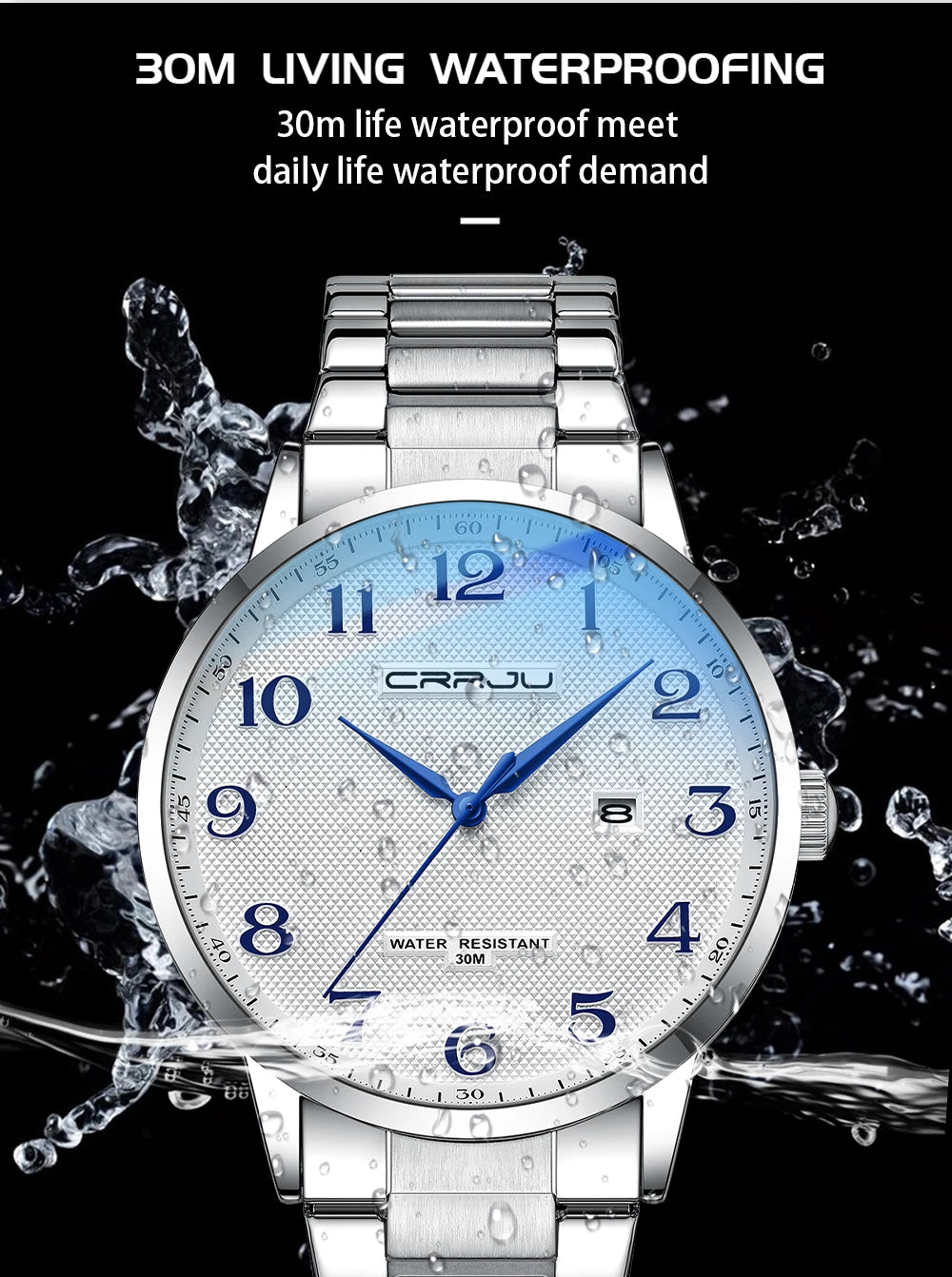 CRRJU New Fashion Men's Watches Stainless Steel Top Brand Luxury Waterproof Men Quartz Wristwatches Relogio Masculino