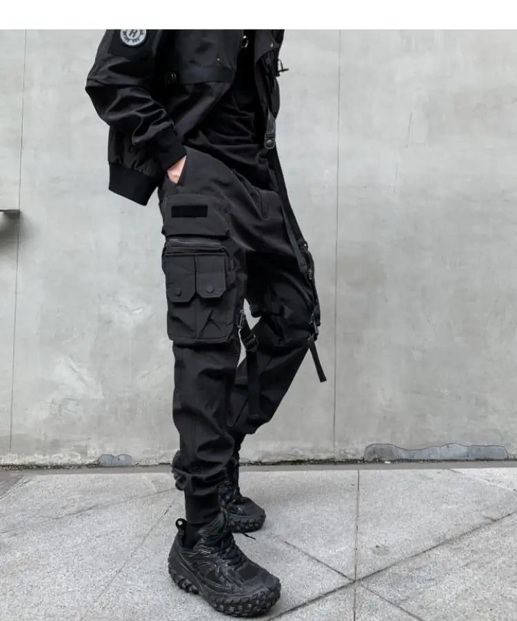 Multi-pockets Ribbons Bandage Tactical Techwear Cargo Pants Mens Harajuku Punk Hip Hop Joggers Pantalons Casual Streetwear